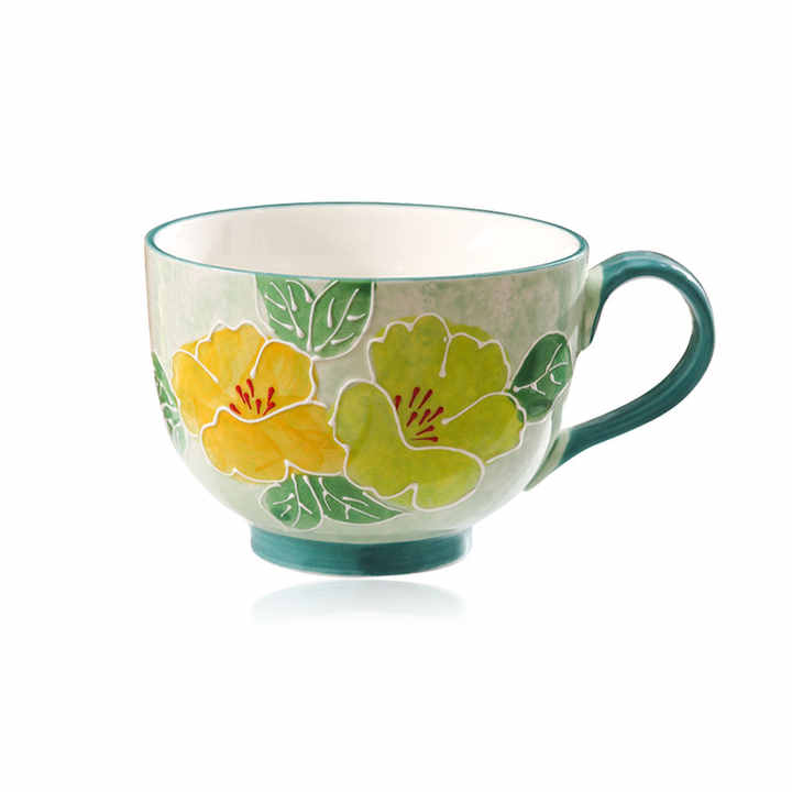 Ceramic Mugs Breakfast Cup Home Use Hand Painted Flower Ceramic