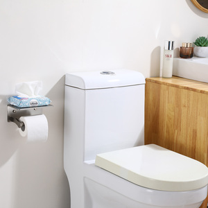 <span class=keywords><strong>Portarotolo</strong></span> Moderno Autoadesivo <span class=keywords><strong>con</strong></span> Mensola per Bagno, Nero/Nichel Spazzolato - Product Image 2