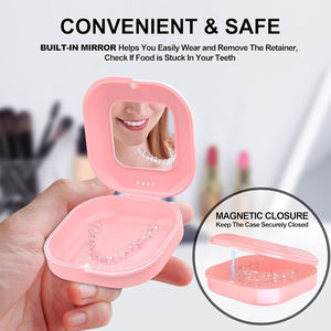 Smilestar <span class=keywords><strong>Pink</strong></span> Yellow Aligner Case con espejo, Compatible con Invisalign, <span class=keywords><strong>Mouth</strong></span> <span class=keywords><strong>Guard</strong></span> Case, Cute Retainer Case Denture Box - Product Image 4