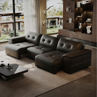 Ensemble de canapés modulaires inclinables en cuir de luxe moderne, design en forme de L, pour bureau, appartement, hôtel, école, usage commercial, cuir véritable