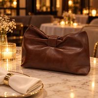Sac à main pochette marron en cuir PU avec nœud papillon pour femme, élégant sac de soirée, logo personnalisé OEM, fournisseur à faible MOQ