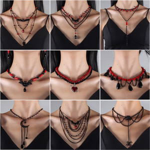 Collier pendentif chauve-souris et araignée <span class=keywords><strong>Luna</strong></span> style gothique punk, colliers superposés pour femmes, bijoux pour Halloween et fêtes - Product Image 3