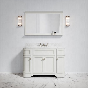 La pittura bianca di vanità del <span class=keywords><strong>bagno</strong></span> di legno solido di stile americano moderno ha finito la partita lo stesso specchio incorniciato di legno di stile - Product Image 3