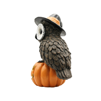 Statua in Resina di Halloween con Gufo Scheletro, Cappello da Strega e Zucca con Luce LED, Stile Animale, Intaglio in Legno, Decorazione per la Casa