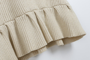 2026 新款奢华女式金色连衣裙圆领长袖针织荷叶边短裙秋季休闲迷你连衣裙女式 - Product Image 6