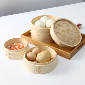 中国饺子锅带盖Dimsum蒸锅鱼米饭菜篮子厨房烹饪工具竹制蒸锅