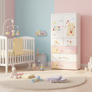 Armadio <span class=keywords><strong>per</strong></span> Bambini a 5 Ripiani, Guardaroba Portatile con Disegni Cartoon, Armadio in Plastica <span class=keywords><strong>per</strong></span> Camera da Letto e Soggiorno - Product Image 4