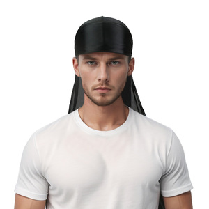 Men's Simulated Silk Headscarf Long Tail Hip Hop Pirate Hat Black Dark Blue Burgundy Pink Gray Monochrome Street Dance Accessory - Product Image 3