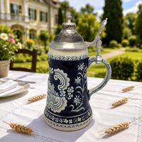 Allemand Gravé Poignée En Céramique Chope à Bière Tasse ornées de Couvercle En Métal