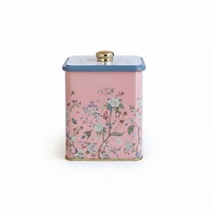 Kontensan ER0231G Pastel Pink 1.8L <b>Floral</b> Design Metal Square <b>Box</b> 120x120x137mm with Knob Handle - Product Image 2