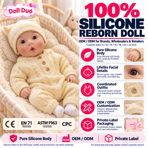 Muñeca Reborn de Silicona de Cuerpo Completo DollDuo Personalizada de 18 Pulgadas, Ojos Marrones, Pelele de Punto Crema Texturizado, Gorro con Orejas de Animal, Regalo para Bebés - Product Image 1