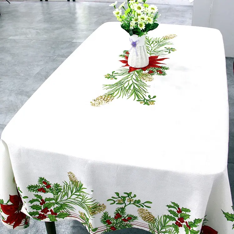 カラフルなコットンリネン卸売カスタムプリントロゴ工場価格クリスマスウェディングテーブルクロス