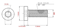 LeGood T1 T2 Torx Head Micro Small Screw Blue Nylock Stainless Steel Grade 5 M1.2 Thread 2mm Panjang
