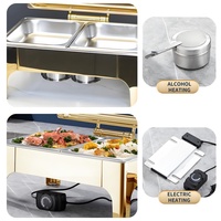 Ensemble de service de luxe en acier inoxydable doré pour traiteur, chauffe-plat intérieur pour alcool, pour buffet de mariage, capacité 9L, mode économie d'énergie