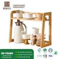 Organizador de Café de Bambú Natural de 2 Niveles, Estante de Cocina de Madera para Accesorios de Bar, Botellas de Sirope y Artículos Esenciales para el Café