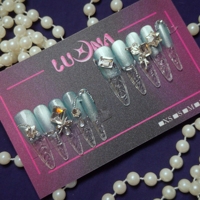 Uñas Postizas de Lujo Hechas a Mano, Francesas, 3D, con Diseño de Ojo de Gato, Tacones de Aguja Largos, Estilo Ataúd, Patrón de Hielo Triturado, ABS