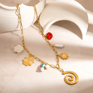 Collier DIY en acier inoxydable avec breloques arc-en-ciel, chaîne de clavicule plaquée or 18 carats pour femme, pendentif tendance, cadeau - Product Image 2