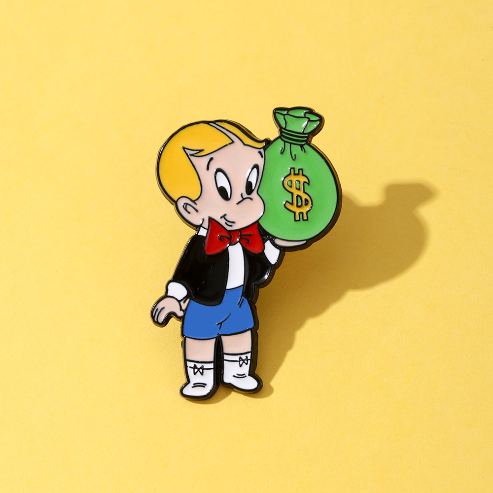 Factory Direct Custom Rich Boy Modern Enamel Pin-ODM OEM Money Bag Themed Cartoon Character Badge With UV Printing Soft Enamel