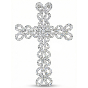 Collar con colgante de cruz de plata personalizado, chapado en oro de 10K/14K/18K, con diamante CVD cultivado en laboratorio, clásico, para regalo de compromiso, cadena para suéter - Product Image 1