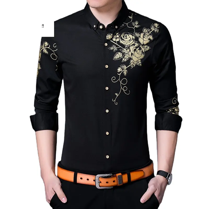 korean style custom fit floral print plus size man blouse shirt