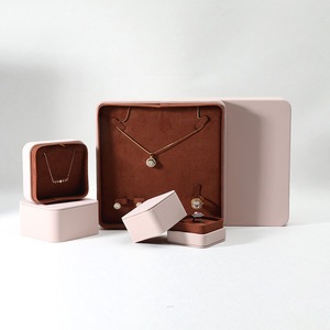 New Custom Logo Luxury PU Leather Velvet Lining Blue <b>Pink</b> Square Jewelry Box <b>Set</b> for Ring Necklace Earring Bracelet Storage - Product Image 1