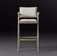 Tabouret de bar RH de style américain Jacob en chêne massif, dossier haut, utilisation commerciale, design classique personnalisable, mobile et confortable