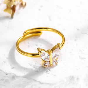 Cincin kupu-kupu terbuka dapat disesuaikan dalam baja tahan karat dan giok berlapis emas 18K untuk perhiasan ulang tahun pertunangan pernikahan - Product Image 2
