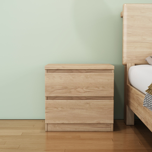 Natural Nightstand 19.7 Inch 2 <b>Drawers</b> Handle Free Design Thickened Top Plate Small <b>Side</b> <b>Table</b> - Product Image 3
