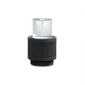 Fuente de Agua para Exteriores Redonda de Cemento Negro Acanalado 20x20x19.5 con Función de Cambio de Color de Luz - Product Image 1