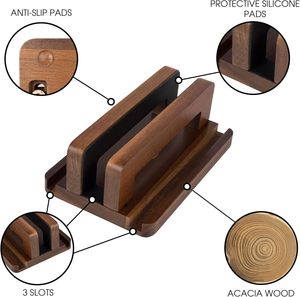 Soporte vertical de madera de <span class=keywords><strong>acacia</strong></span> para portátil, soporte ajustable de madera para portátil, base antideslizante para portátil compatible con portátiles Apple, IPad - Product Image 5