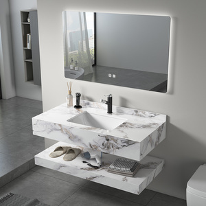 Moderno Lavabo Flotante de Cerámica Resistente al Agua, Mueble de Baño de Piedra Sinterizada Ecológico y Duradero, Montado en la Pared, con Espejo - Product Image 3
