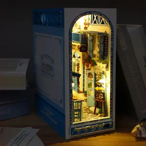 Handmade 3D DIY biển Breeze thu nhỏ Dollhouse và cuốn sách Nook đồ nội thất đặt unisex lắp ráp kệ sách chèn cho trẻ em