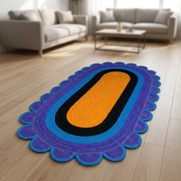 Tapis d'intérieur bohème rond tressé, couleur unie, à poils ras, réversible, moderne, en jute, pour salon, bleu, vert, rose, orange