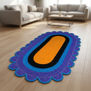 Tapis ovale tressé rayé moderne en jute, tapis de sol réversible pour salon, bleu, vert, rose, orange - Product Image 4