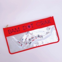 Pochette zippée transparente en PVC épais, grande, rouge et verte, avec broderie personnalisée Monogam, motif Bam Dot Crak, pour tuiles de Mahjong de voyage, sac de Mahjong transparent