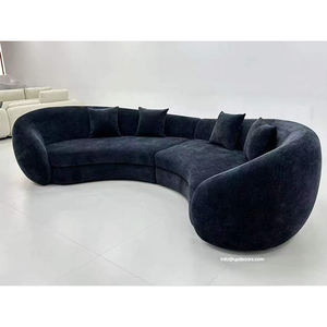Juego de Muebles Seccionales Curvos de Terciopelo para Sala de Estar, Color Azul Marino, Personalizable - Product Image 5