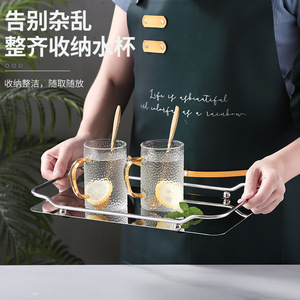 Plateau à thé rectangulaire en acier inoxydable nordique, finition miroir, plateau de service pour bar à domicile - Product Image 5