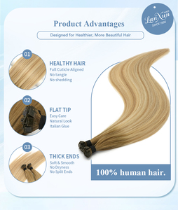 Extensions de cheveux russes vierges Remy à pointe plate en kératine, double épaisseur, lisses, invisibles, fournisseur de cheveux vierges Remy à pointe K - Product Image 4