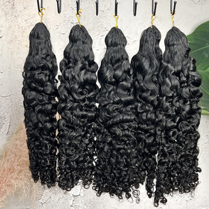 Extensions de cheveux humains bouclés birmanes au crochet, noir naturel, fabrication à la machine, plumes au crochet, nœuds miracle, tresses bohèmes - Product Image 2
