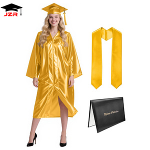 Ensemble de graduation universitaire pour adulte 2026, doré brillant, en tissu satiné, avec <span class=keywords><strong>toge</strong></span>, toque et étole, vente en gros, personnalisable - Product Image 4