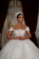 Robes de mariée sur mesure robe de bal princesse paillettes perlées scintillantes dentelle hors épaule robes de mariée de luxe en cristal