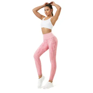 Özel Logo Spandex Activewear kadınlar yüksek belli alevlendi Yoga tayt spor egzersiz Fitness giysiler ezme popo kaldırma Yoga pantolon