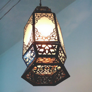 Lámpara Colgante Hexagonal Grande de Estilo Marroquí Zahereen B221, Moderna y Tradicional, de Latón Oxidado y Cobre, Ahorro de Energía - Product Image 1