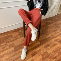 Pantalon en jean taille haute personnalisé pour femme, coupe décontractée, couleur rouge brique, style jogger fuselé, jean coloré pour femme