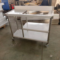 Plan de travail en acier inoxydable à trois niveaux, table d'opération pour cuisine commerciale, table de travail pour cuisine professionnelle, assemblée et emballée avec roulettes