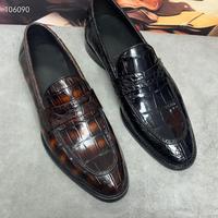 Cuir italien verni pour mocassins à motif crocodile pour hommes