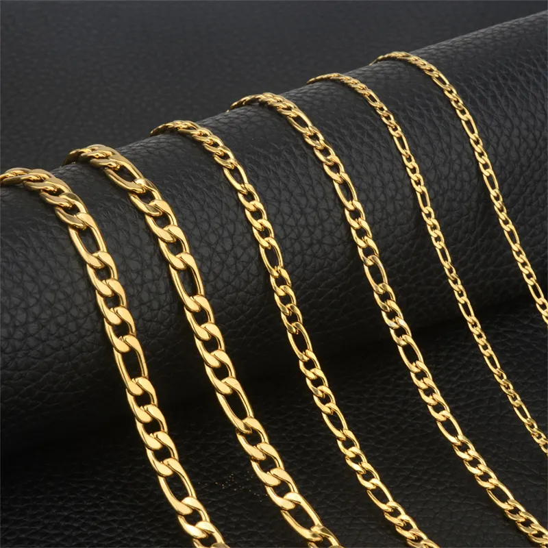 Kararmaz ücretsiz takı 18k altın kaplama paslanmaz çelik zincir Figaro Link zinciri kolye zincir erkekler kadınlar için