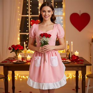Delantales de cintura rosas de alta calidad para mujer con bolsillos, <span class=keywords><strong>delantal</strong></span> de cocina para camarera, <span class=keywords><strong>delantal</strong></span> de sirvienta, falda vintage, disfraz lindo con volantes blancos - Product Image 5