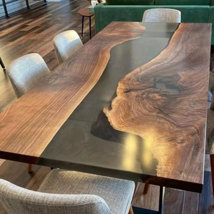 <span class=keywords><strong>Table</strong></span> de salle à manger rectangulaire Jiele en noyer noir d'Amérique du Nord avec résine époxy, style luxe léger, grande planche personnalisée et pieds en métal - Product Image 2