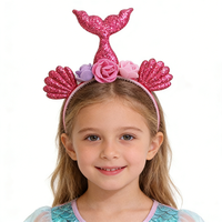 Serre-tête queue de sirène scintillante pour femme, coquillages et fleurs, accessoire de cheveux réutilisable en plastique pour enfants, personnalisé pour fête, anniversaire, Halloween